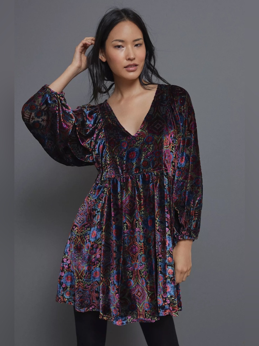By Anthropologie Burnout Velvet Mini Dress